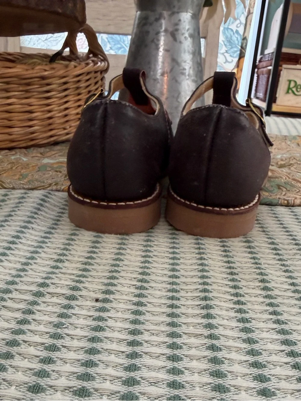 Vintage Handmade Dark Brown Suede Mary Jane Leather Shoes with Buckle Sz 3